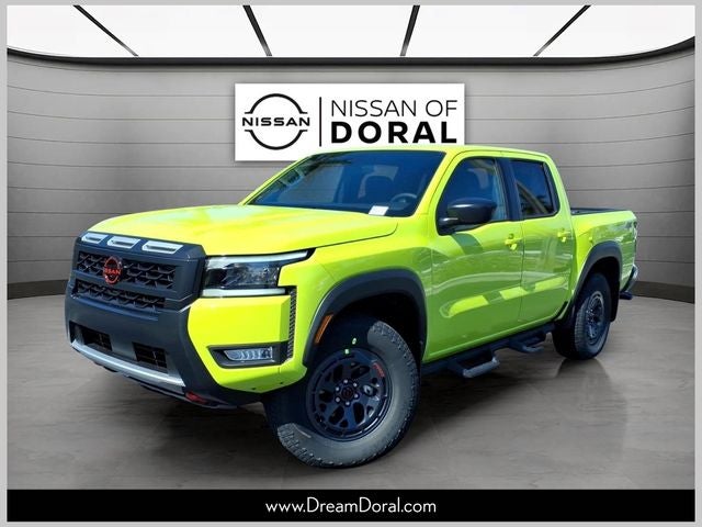2026 Nissan Frontier Crew Cab PRO-4X in Citrus Strike — front three-quarter view