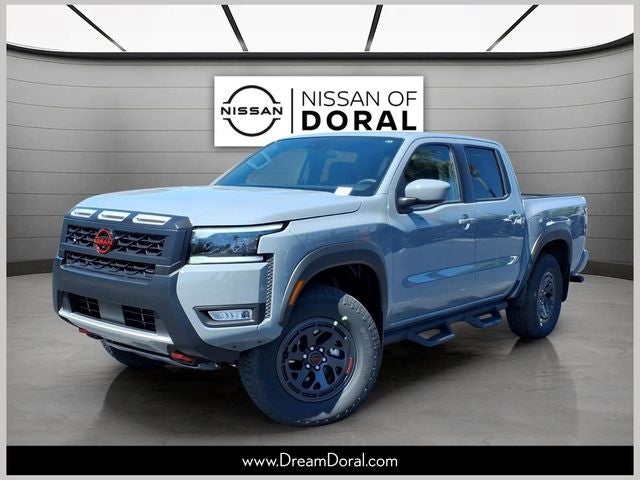 2026 Nissan Frontier Crew Cab PRO-4X in Boulder Gray Pearl — front three-quarter view