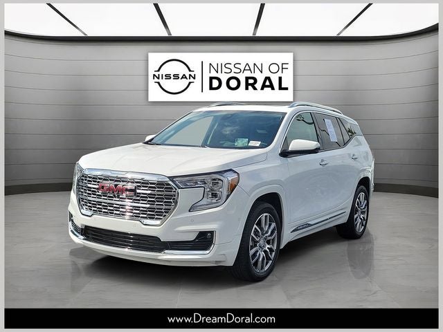 2023 GMC Terrain Denali in Summit White — front three-quarter view
